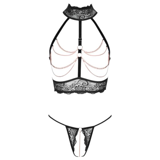 Abierta Fina - Open Lingerie Set with Chains (Black)