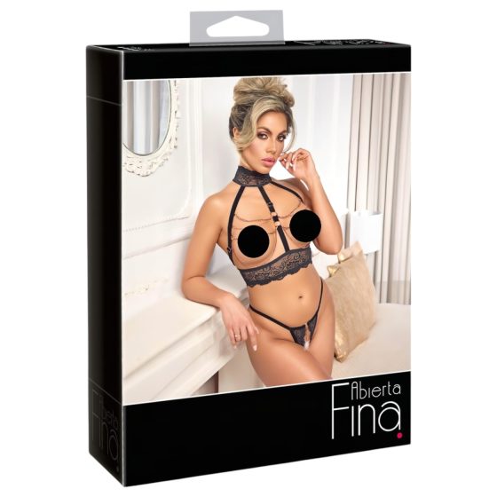 Abierta Fina - Open Lingerie Set with Chains (Black)