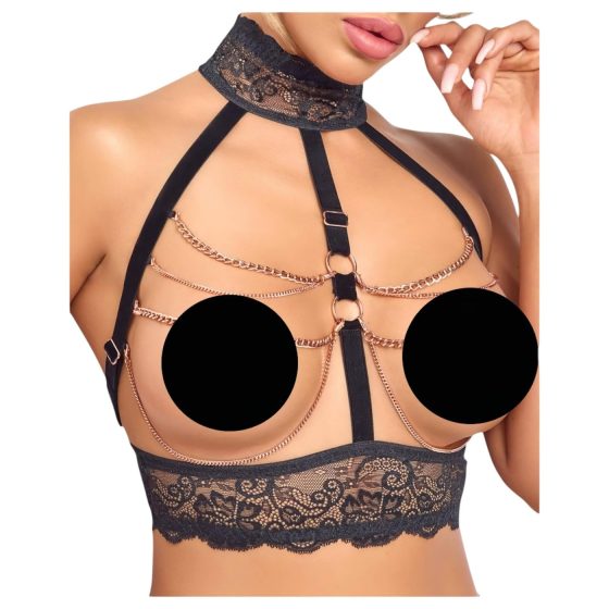 Abierta Fina - Open Lingerie Set with Chains (Black)