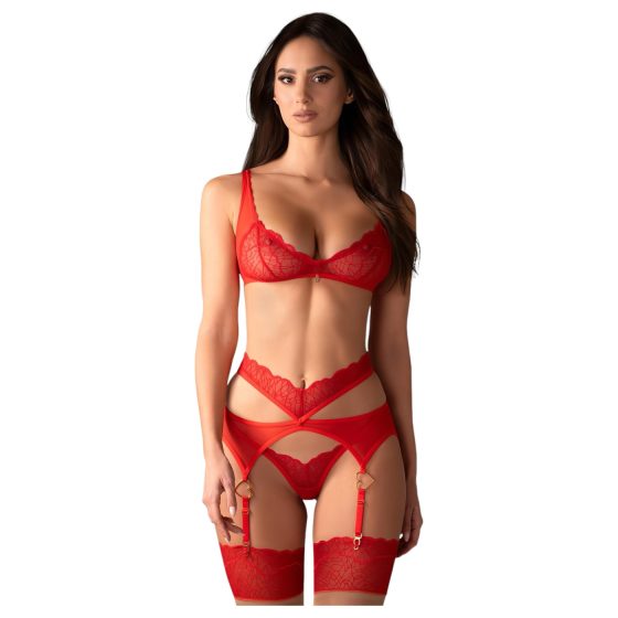 Obsessive Cupid Desir - Lace Lingerie Set (Red)