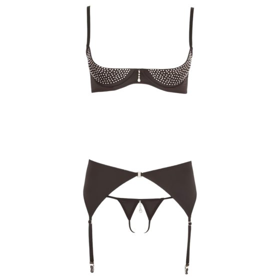 Abierta Fina - Glittering Gemstone Lingerie Set (Black)