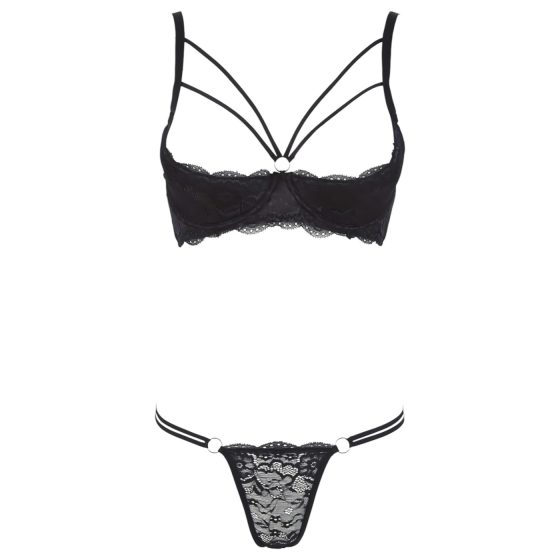 Cottelli - Strappy Ring Bra and Thong Set (Black)