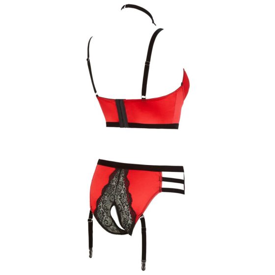 Abierta Fina - sparkly ring and strap bustier set (red and black)