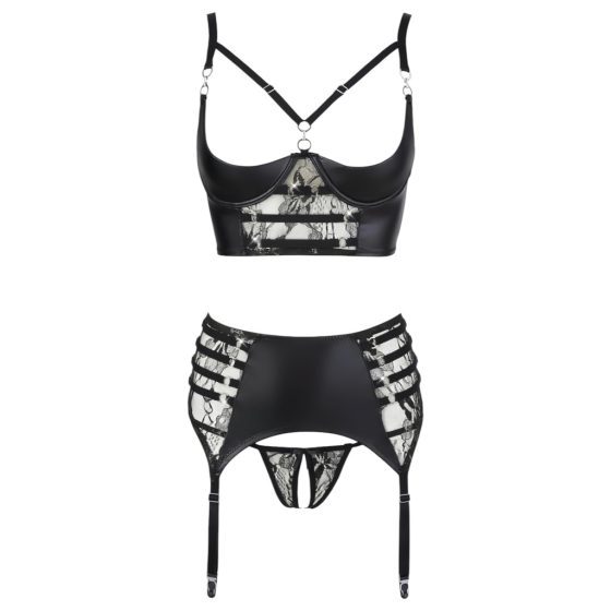 Abierta Fina - Sparkling Strappy Lace Lingerie Set (Black)