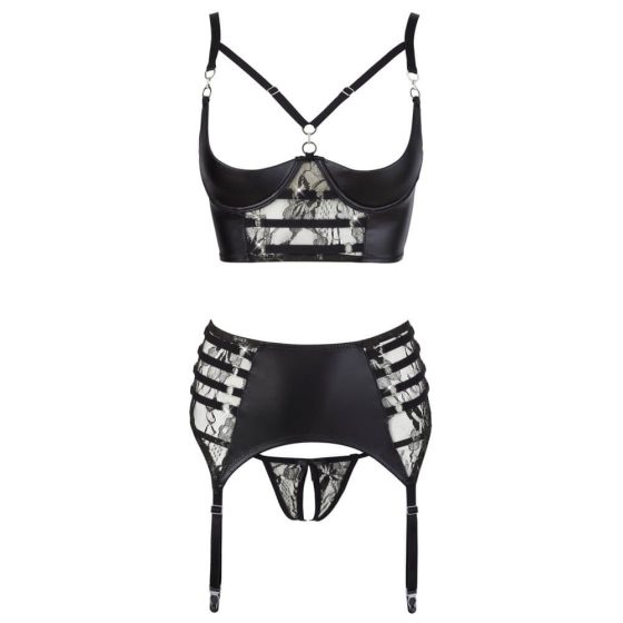 Abierta Fina - Sparkly strappy-lace lingerie set (black)