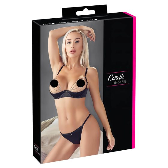 Cottelli - Satin Push-Up Set with Rhinestone Chains (Black)