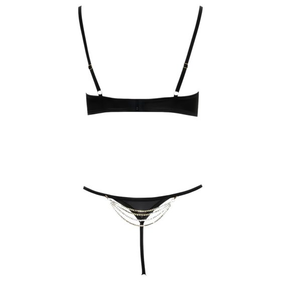 Cottelli - Satin Push-Up Set with Rhinestone Chains (Black)