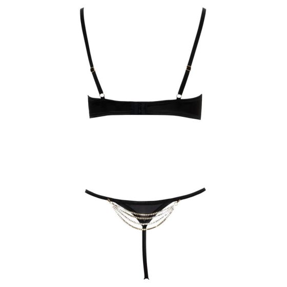 Cottelli - Rhinestone Chain Satin Lingerie Set (Black)