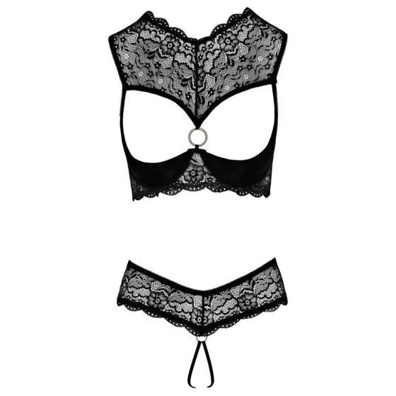 Cottelli - open bra set with rhinestone rings (black)