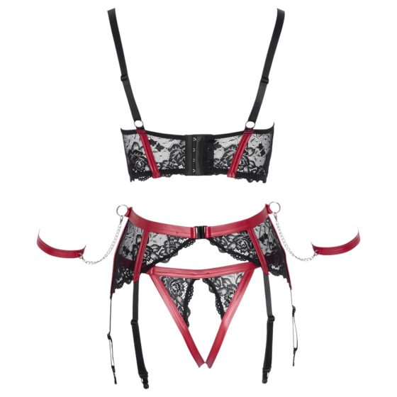 Cottelli Bondage - Matte, Lace Push-Up Set (Red)