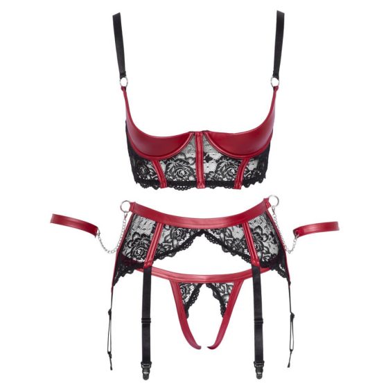 Cottelli Bondage - Matte, Lace Push-Up Set (Red)