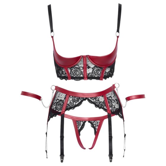 Cottelli Bondage - Matte, Lace Push-Up Set (Red)