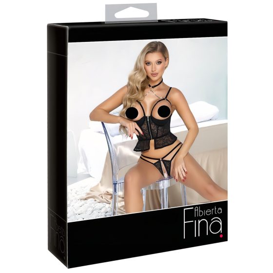 Abierta Fina - Open Thong and Corset (Black)