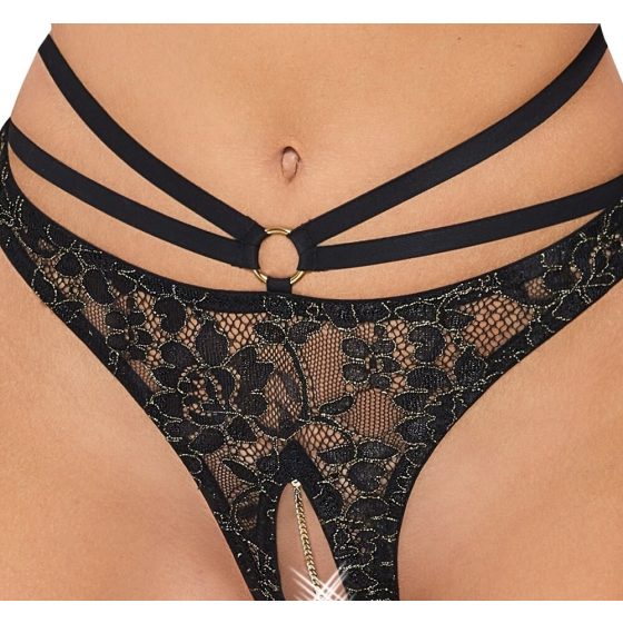 / Abierta Fina - Open Cup Bra and Thong (Black-Gold)
