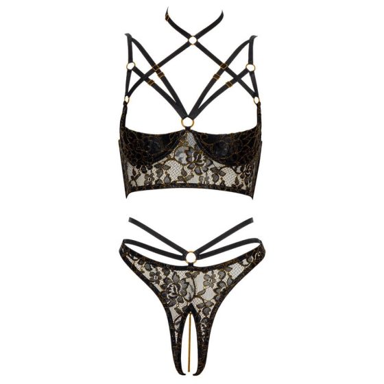 / Abierta Fina - Open Cup Bra and Thong (Black-Gold)