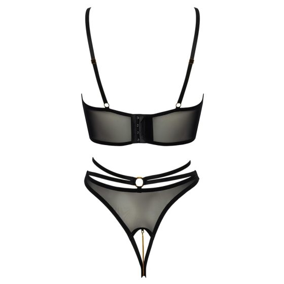 Abierta Fina - Open Bra and Thong (Black-Gold)