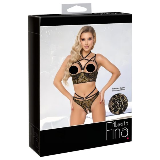 Abierta Fina - Open Bra and Thong (Black-Gold)