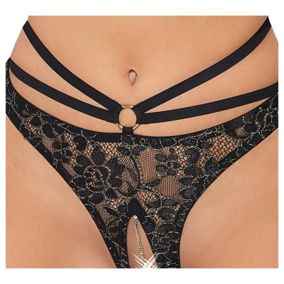 Abierta Fina - open bra and thong (black-gold)