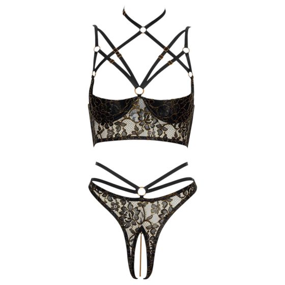 Abierta Fina - open bra and thong (black-gold)