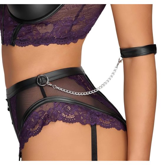 Cottelli Bondage - Bra Set with Handcuffs (Black-Purple)