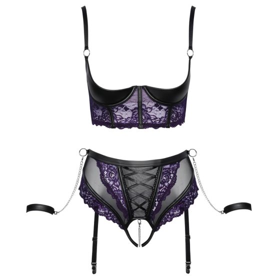 Cottelli Bondage Bra Set with Hand Restraints (Black-Purple)