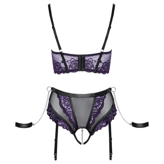 Cottelli Bondage - Bra Set with Handcuffs (Black-Purple)