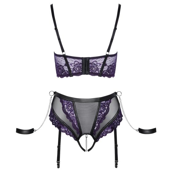 Cottelli Bondage - Bra Set with Handcuffs (Black-Purple)