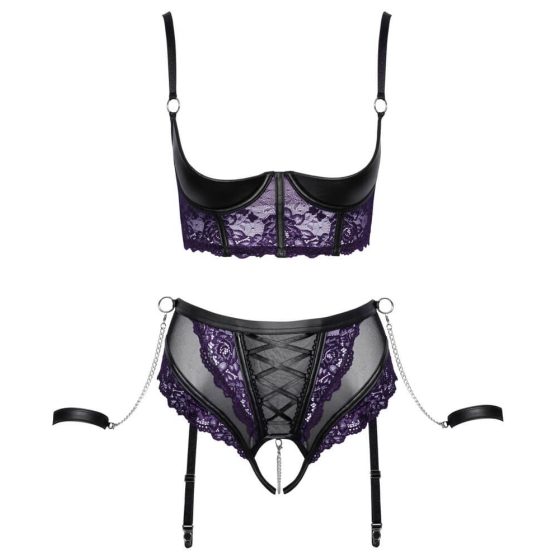 Cottelli Bondage Bra Set with Hand Restraints (Black-Purple)