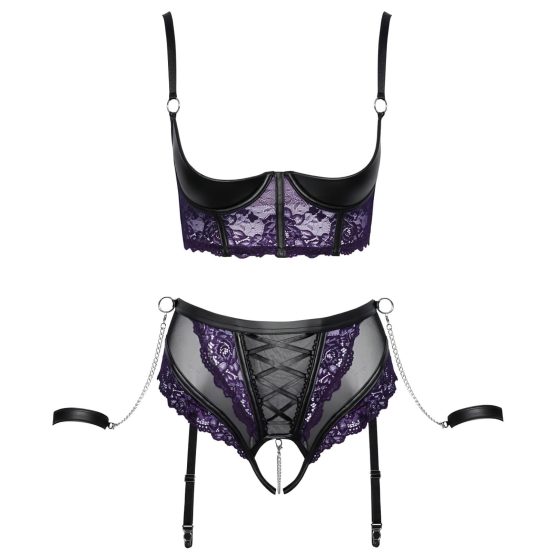 Cottelli Bondage - Bra Set with Handcuffs (Black-Purple)