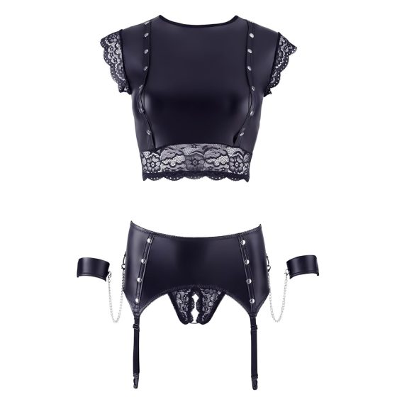 / Cottelli Bondage - Lace and Glossy, Chain Lingerie Set (Black)