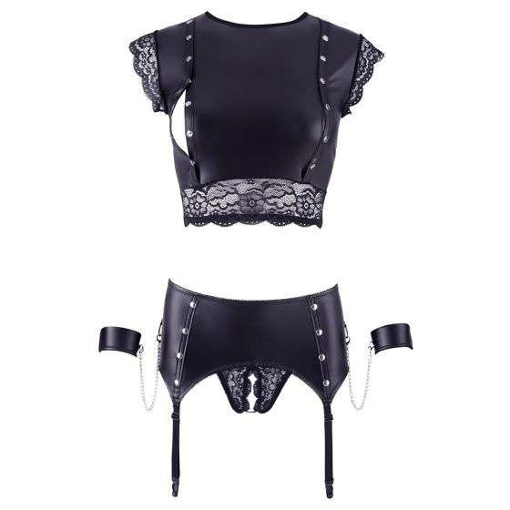 / Cottelli Bondage - Lace and Glossy, Chain Lingerie Set (Black)