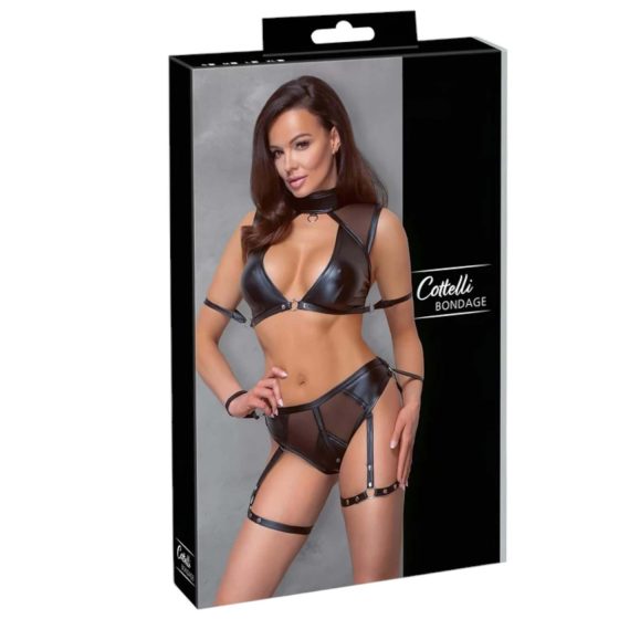 Cottelli Bondage - Bra Set with Mesh Insert (Black)