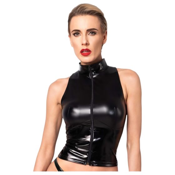 Shiny Zipper Top (Black)