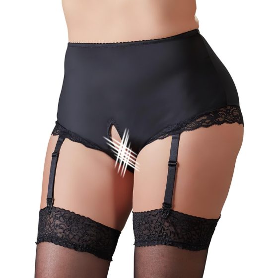 Cottelli Plus Size - Open Bottom Garter Brief (Black)