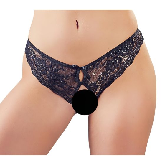 Cottelli - Lacy Bow Open Crotch Panty (Black)