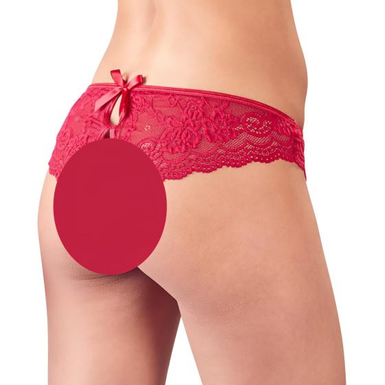 Cottelli - Red Bow-Embellished Open Crotch Panties