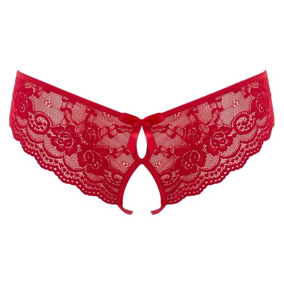 Cottelli - Red Bow-Embellished Open Crotch Panties