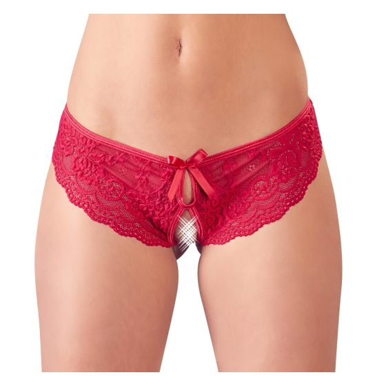 Cottelli - Red Bow-Embellished Open Crotch Panties