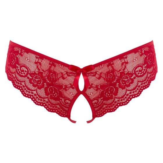 Cottelli - Red Bow-Embellished Open Crotch Panties