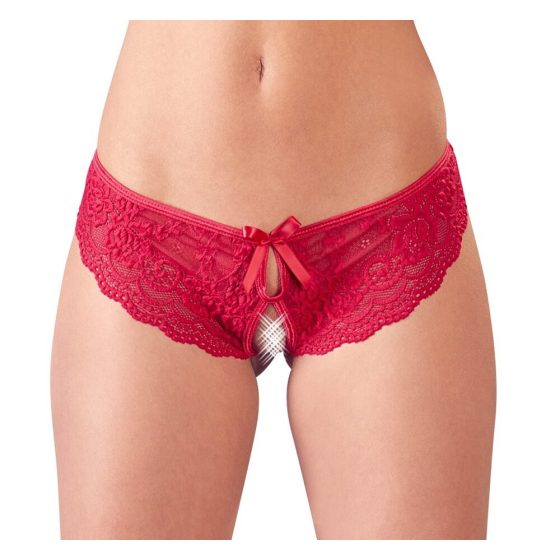 Cottelli - Red Bow-Embellished Open Crotch Panties