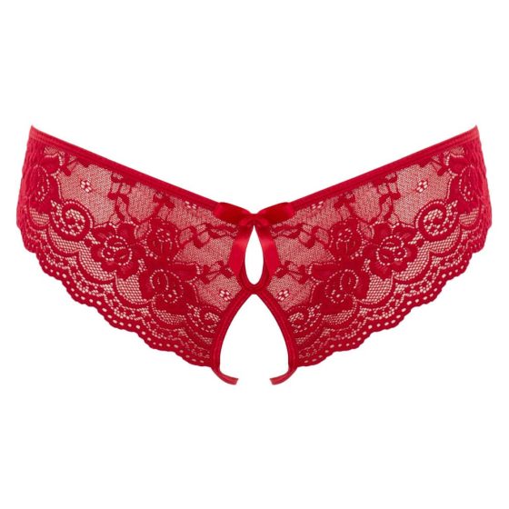 Cottelli - Red Bow-Embellished Open Crotch Panties