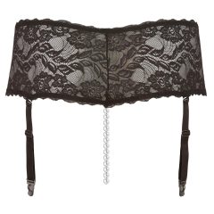   Cottelli Plus Size - Lace Garter Panties with Pearl Detail (Black)