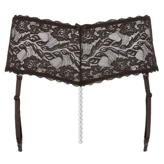 Cottelli Plus Size - Lace Garter Panties with Pearl Detail (Black)