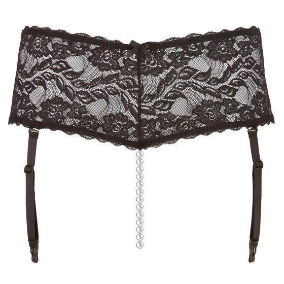 Cottelli Plus Size - Lace Panty with Garters and Pearl Chain (Black)