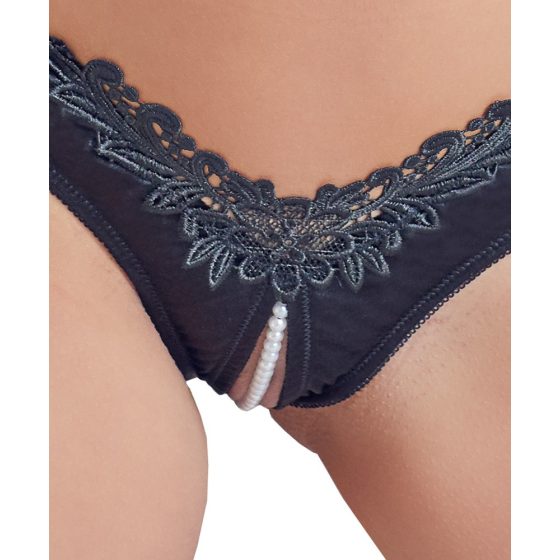 Cottelli - women's open-floral underwear with pearls (black)