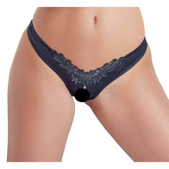 Cottelli - women's open-floral underwear with pearls (black)