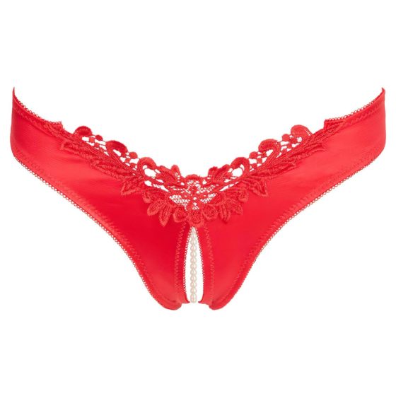 Cottelli - Red Pearl Thong with Open Flower Design