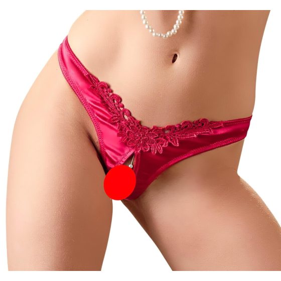 Cottelli - Red Pearl Thong with Open Flower Design