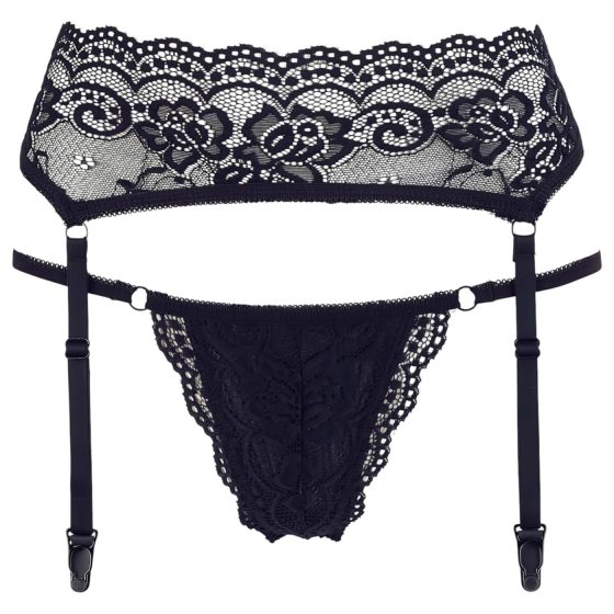 Cottelli - Lace Garter Belt with Thong (Black)