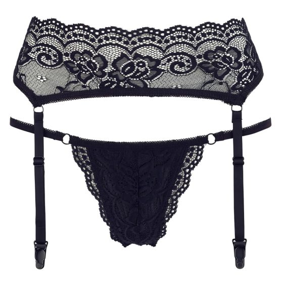 Cottelli - Lace Garter Belt with Thong (Black)